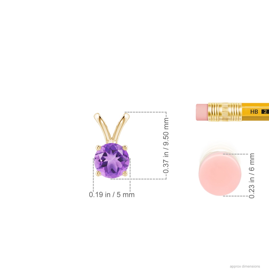 5mm A V-Bale Round Amethyst Solitaire Pendant in Yellow Gold ruler