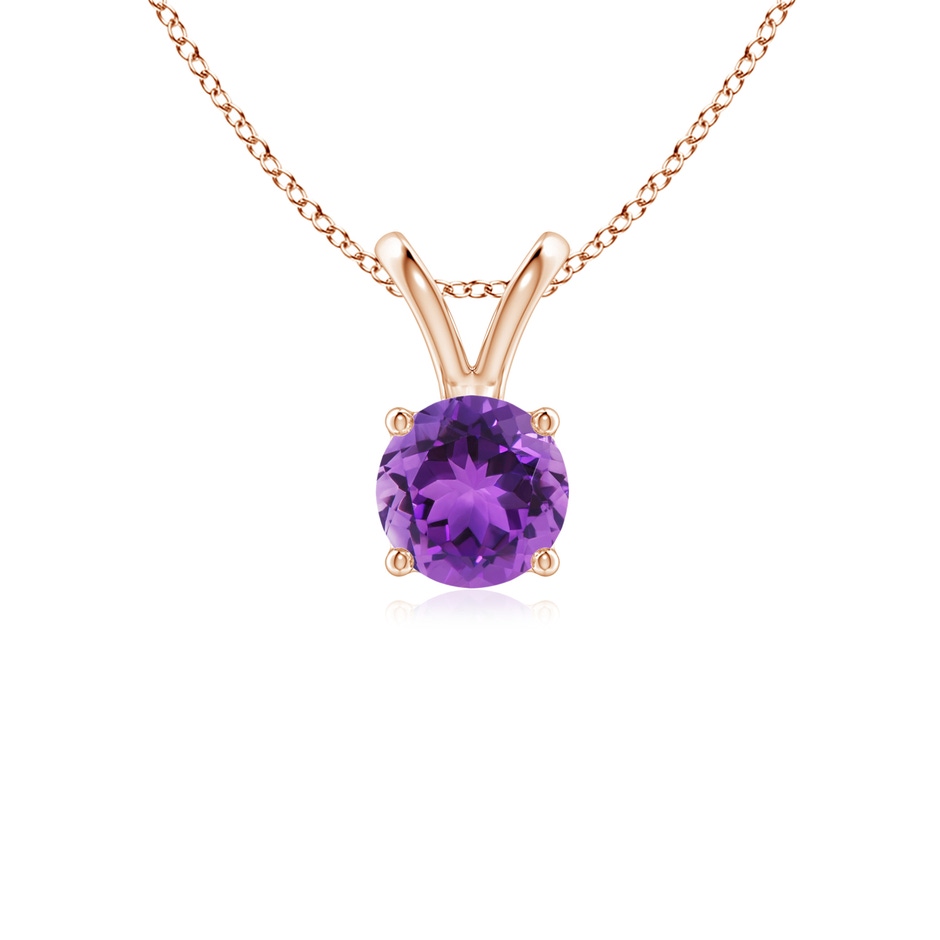 5mm AAA V-Bale Round Amethyst Solitaire Pendant in Rose Gold 