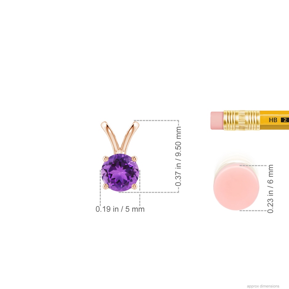 5mm AAA V-Bale Round Amethyst Solitaire Pendant in Rose Gold ruler