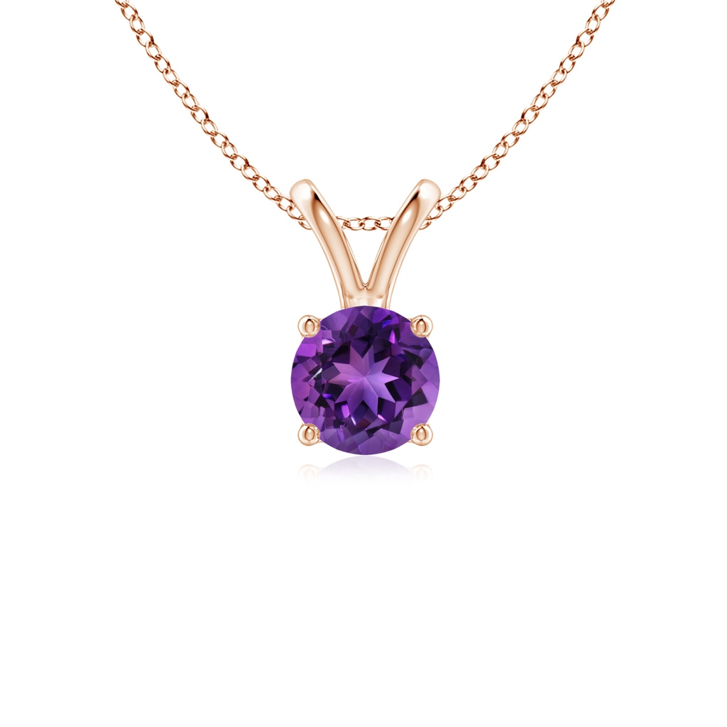5mm AAAA V-Bale Round Amethyst Solitaire Pendant in Rose Gold