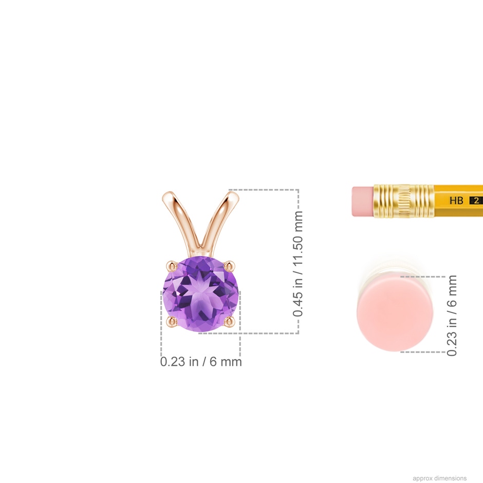 6mm A V-Bale Round Amethyst Solitaire Pendant in Rose Gold ruler