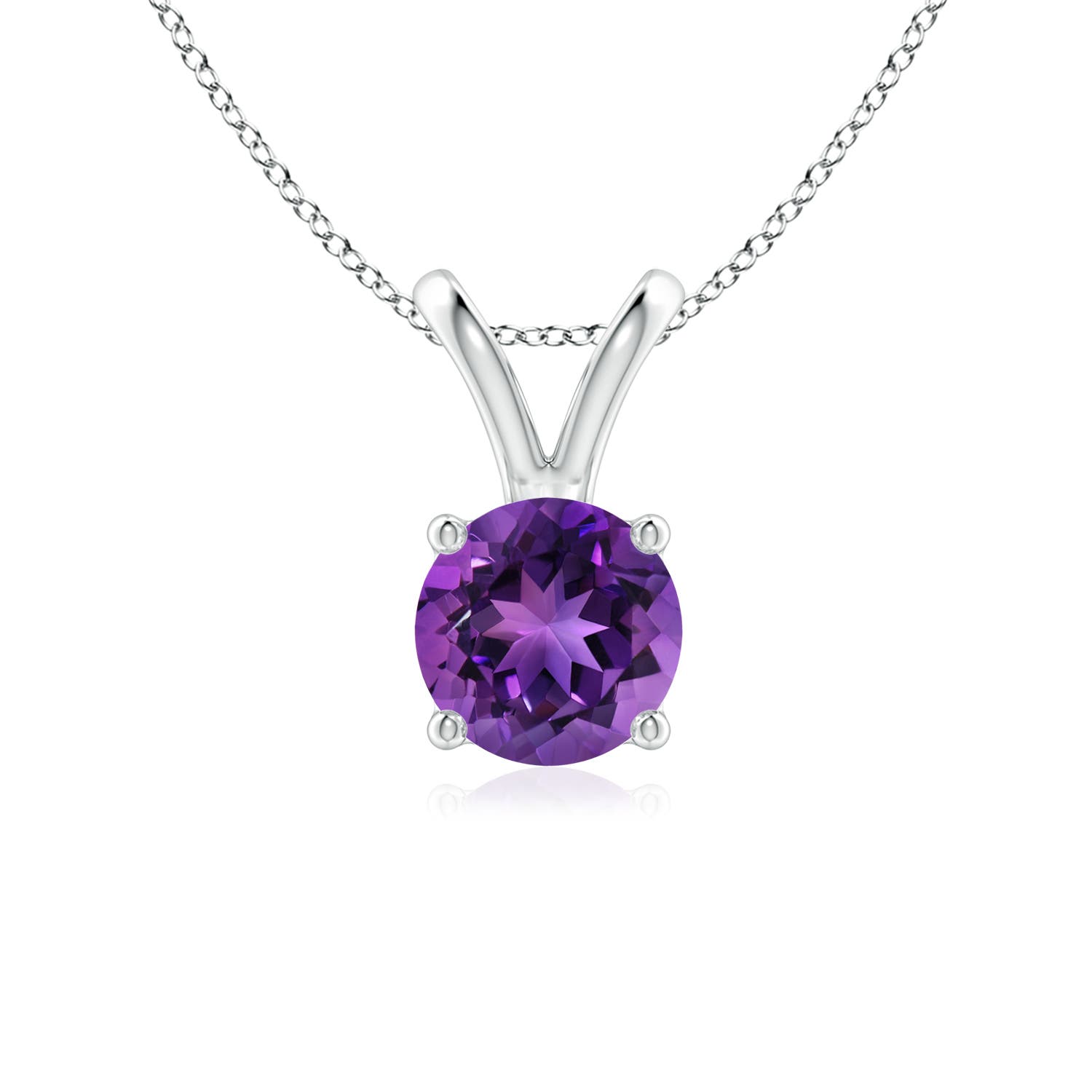 6mm AAAA V-Bale Round Amethyst Solitaire Pendant in 18CT White Gold