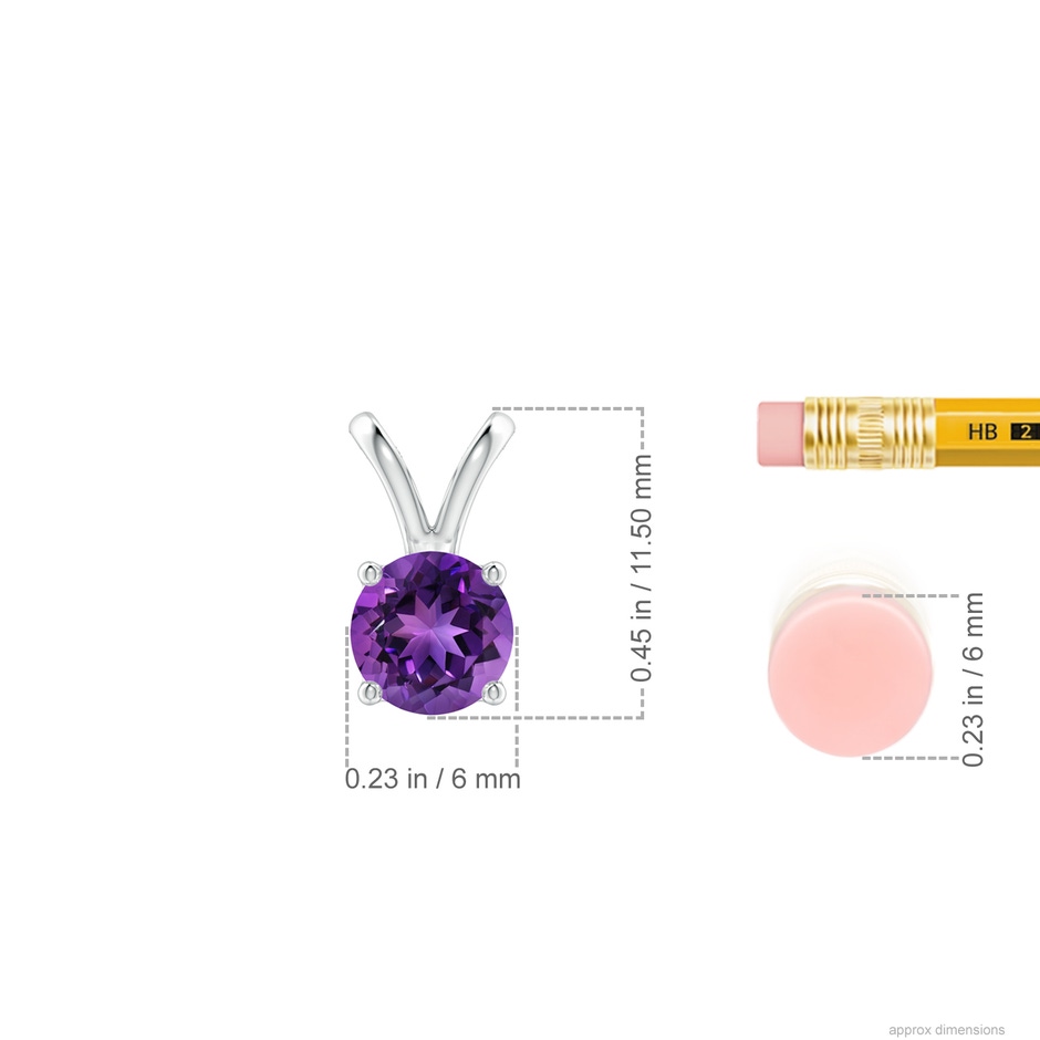 6mm AAAA V-Bale Round Amethyst Solitaire Pendant in P950 Platinum ruler
