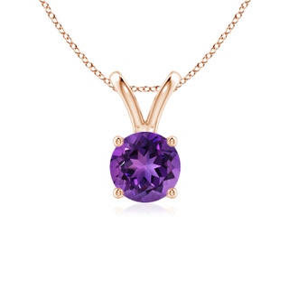 6mm AAAA V-Bale Round Amethyst Solitaire Pendant in Rose Gold