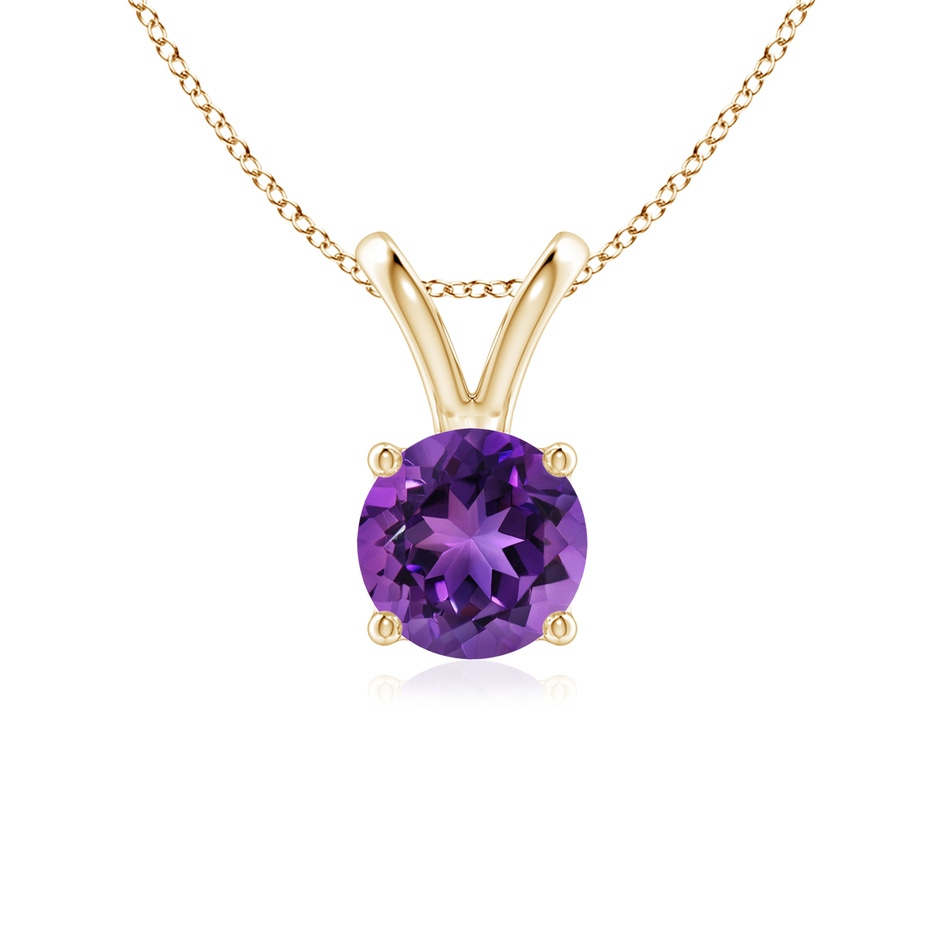 6mm AAAA V-Bale Round Amethyst Solitaire Pendant in Yellow Gold 