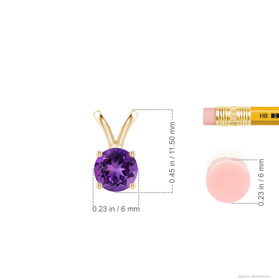 6mm AAAA V-Bale Round Amethyst Solitaire Pendant in Yellow Gold ruler