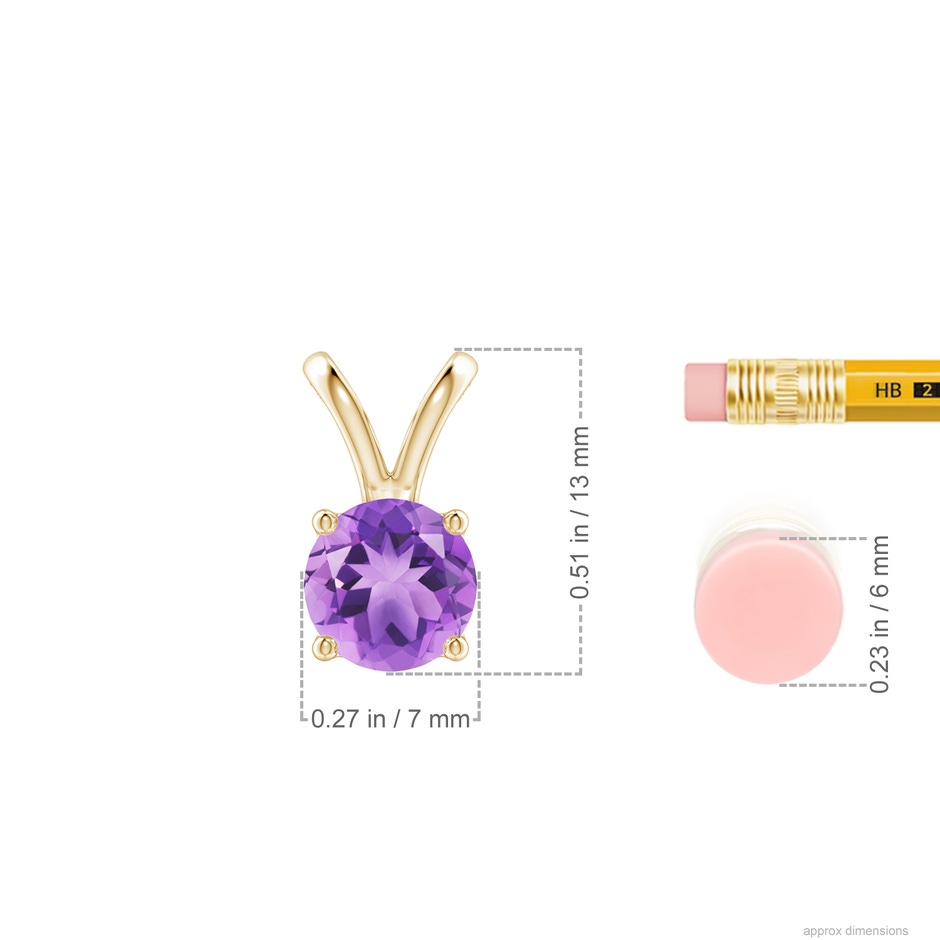 7mm A V-Bale Round Amethyst Solitaire Pendant in Yellow Gold ruler
