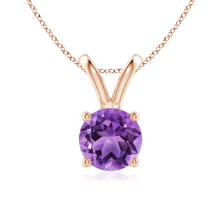 7mm AA V-Bale Round Amethyst Solitaire Pendant in Rose Gold