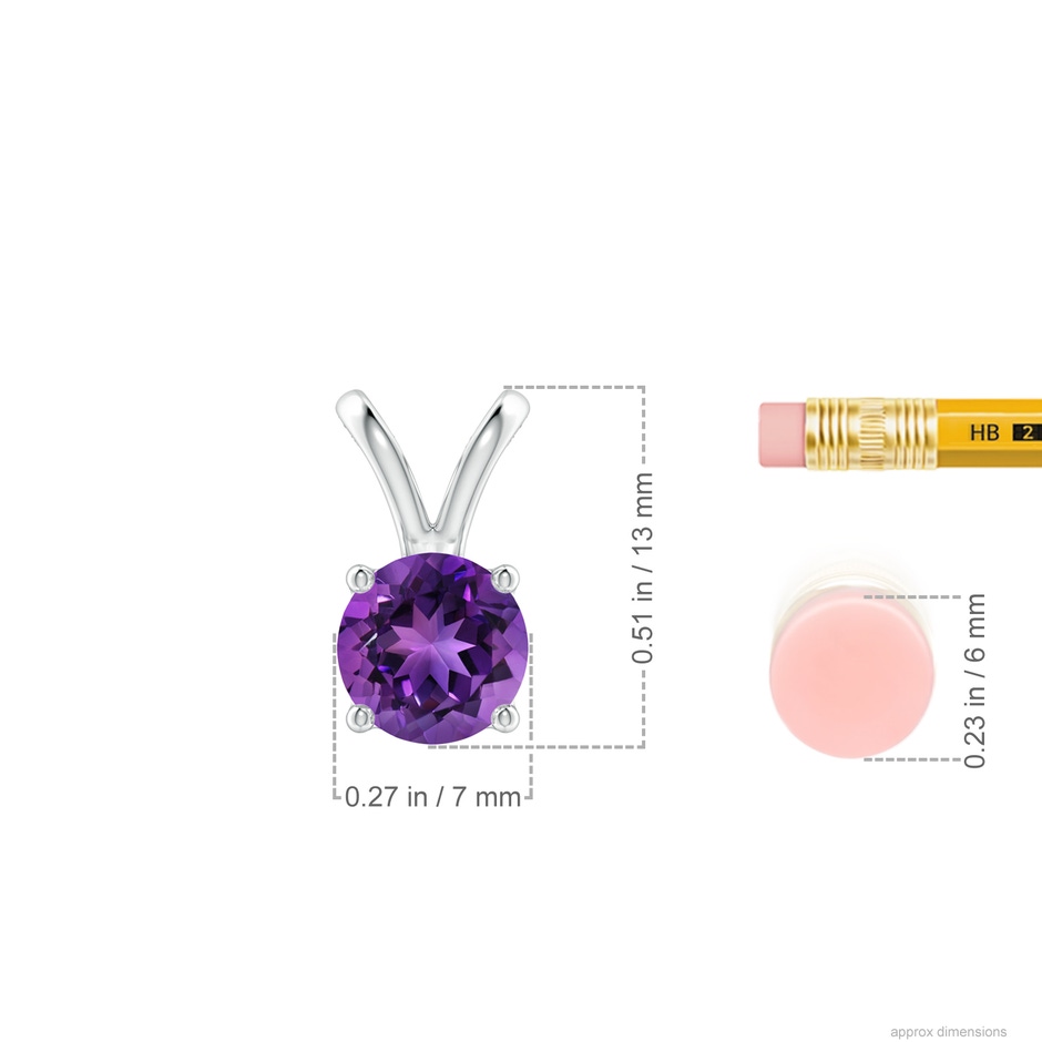 7mm AAAA V-Bale Round Amethyst Solitaire Pendant in P950 Platinum ruler