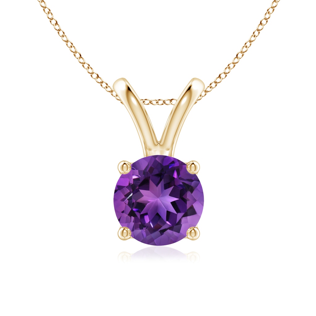 7mm AAAA V-Bale Round Amethyst Solitaire Pendant in Yellow Gold