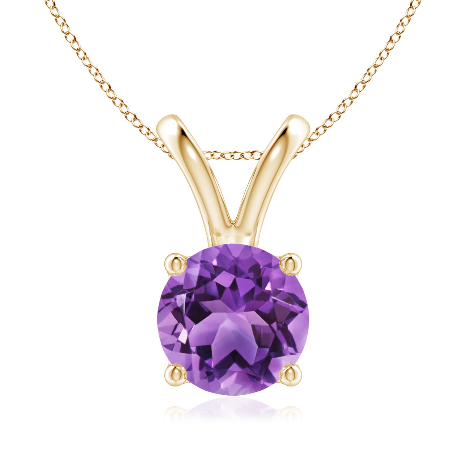 8mm AA V-Bale Round Amethyst Solitaire Pendant in Yellow Gold