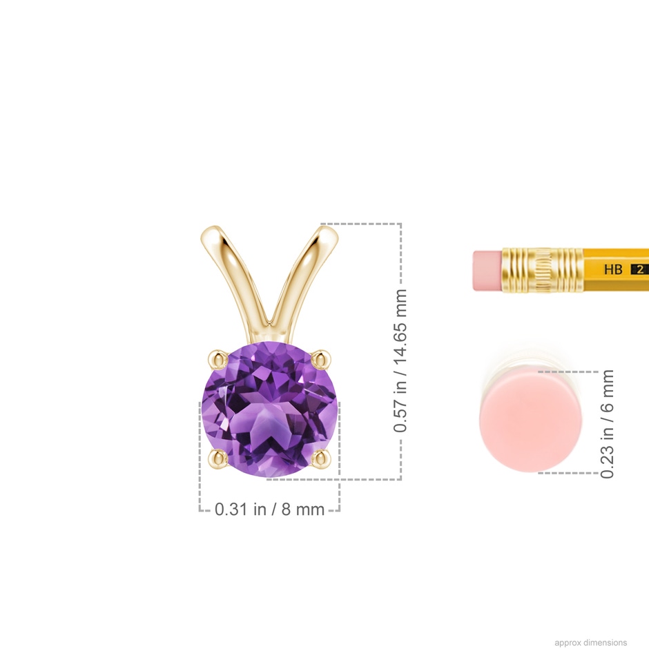 8mm AA V-Bale Round Amethyst Solitaire Pendant in Yellow Gold ruler