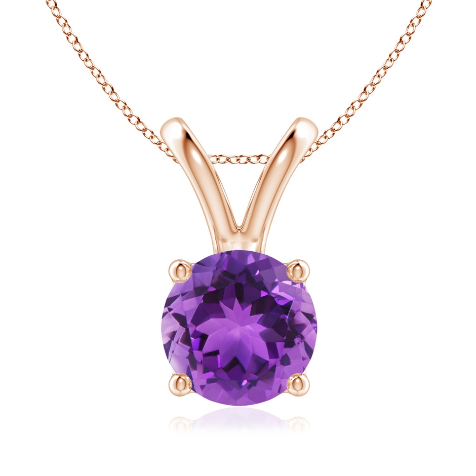 8mm AAA V-Bale Round Amethyst Solitaire Pendant in Rose Gold 