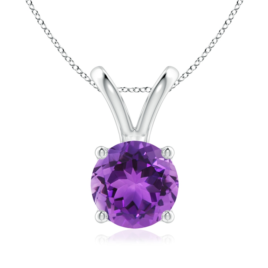 8mm AAA V-Bale Round Amethyst Solitaire Pendant in White Gold 