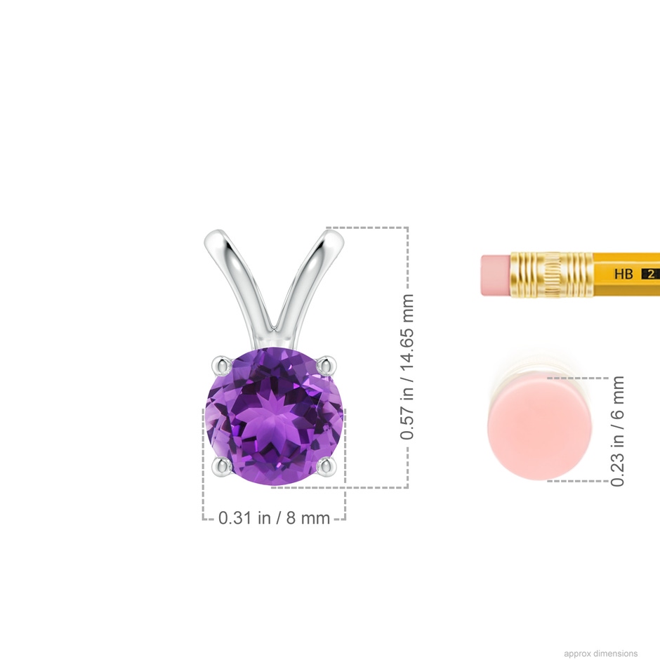 8mm AAA V-Bale Round Amethyst Solitaire Pendant in White Gold ruler
