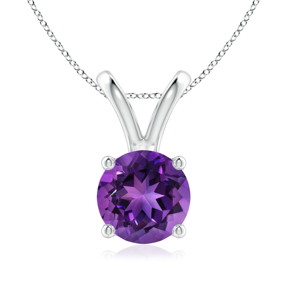 8mm AAAA V-Bale Round Amethyst Solitaire Pendant in 18K White Gold 