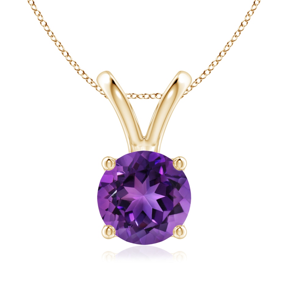 8mm AAAA V-Bale Round Amethyst Solitaire Pendant in Yellow Gold 