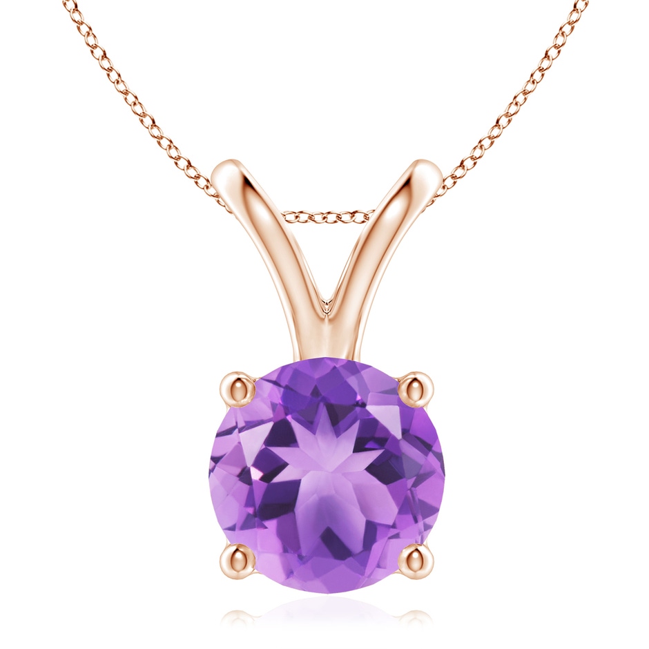 9mm A V-Bale Round Amethyst Solitaire Pendant in 18K Rose Gold 