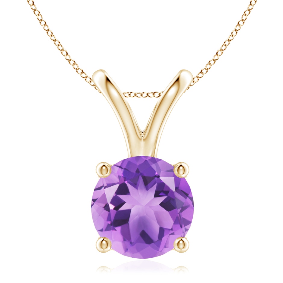 9mm A V-Bale Round Amethyst Solitaire Pendant in 18K Yellow Gold 