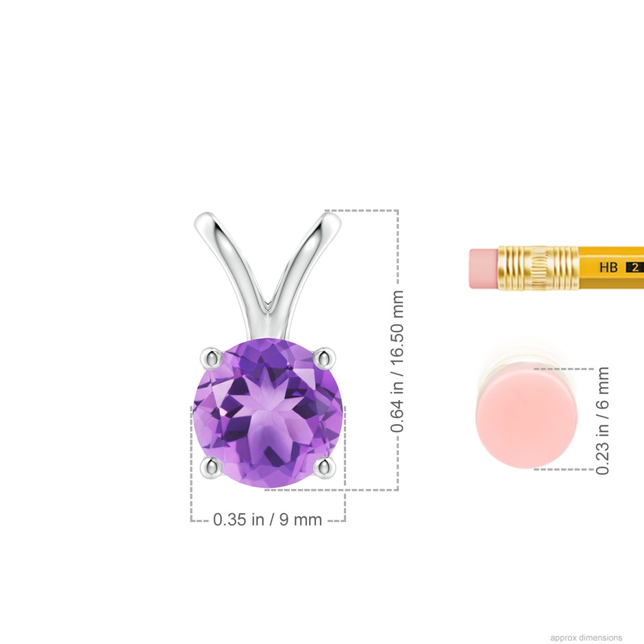 9mm A V-Bale Round Amethyst Solitaire Pendant in P950 Platinum ruler