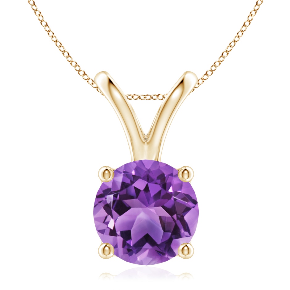 9mm AA V-Bale Round Amethyst Solitaire Pendant in Yellow Gold 