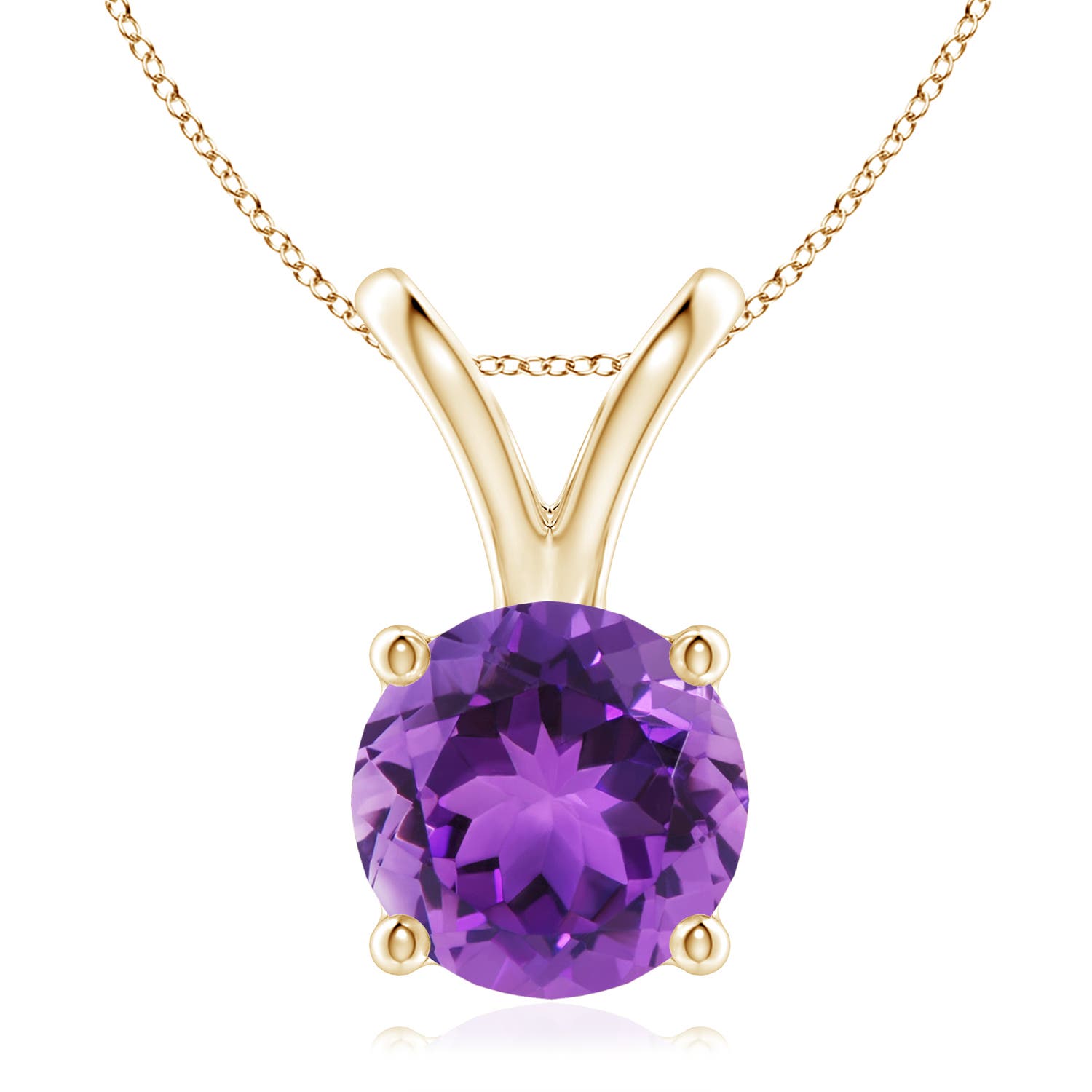 9mm AAA V-Bale Round Amethyst Solitaire Pendant in 18K Yellow Gold