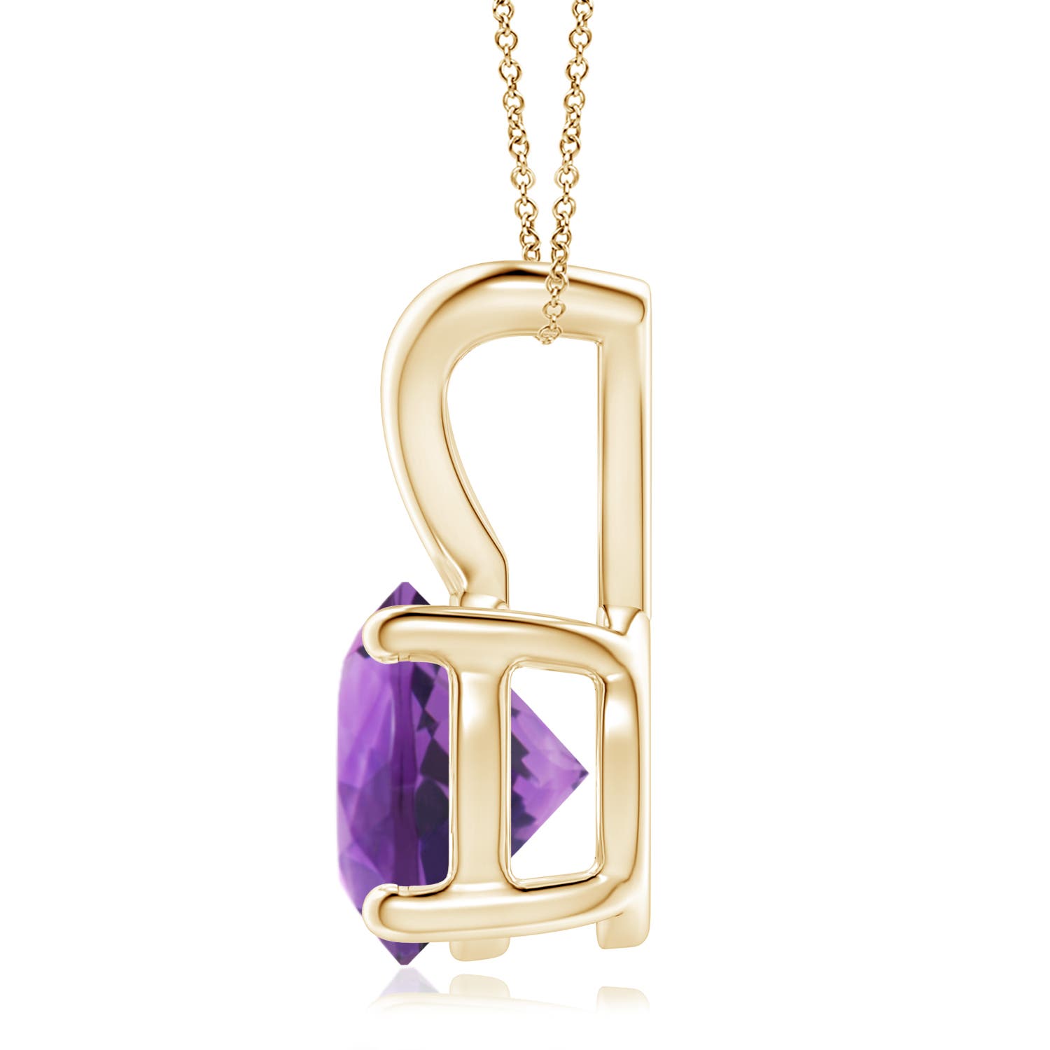 9mm AAA V-Bale Round Amethyst Solitaire Pendant in 18K Yellow Gold