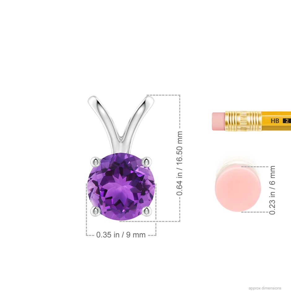 9mm AAA V-Bale Round Amethyst Solitaire Pendant in White Gold ruler