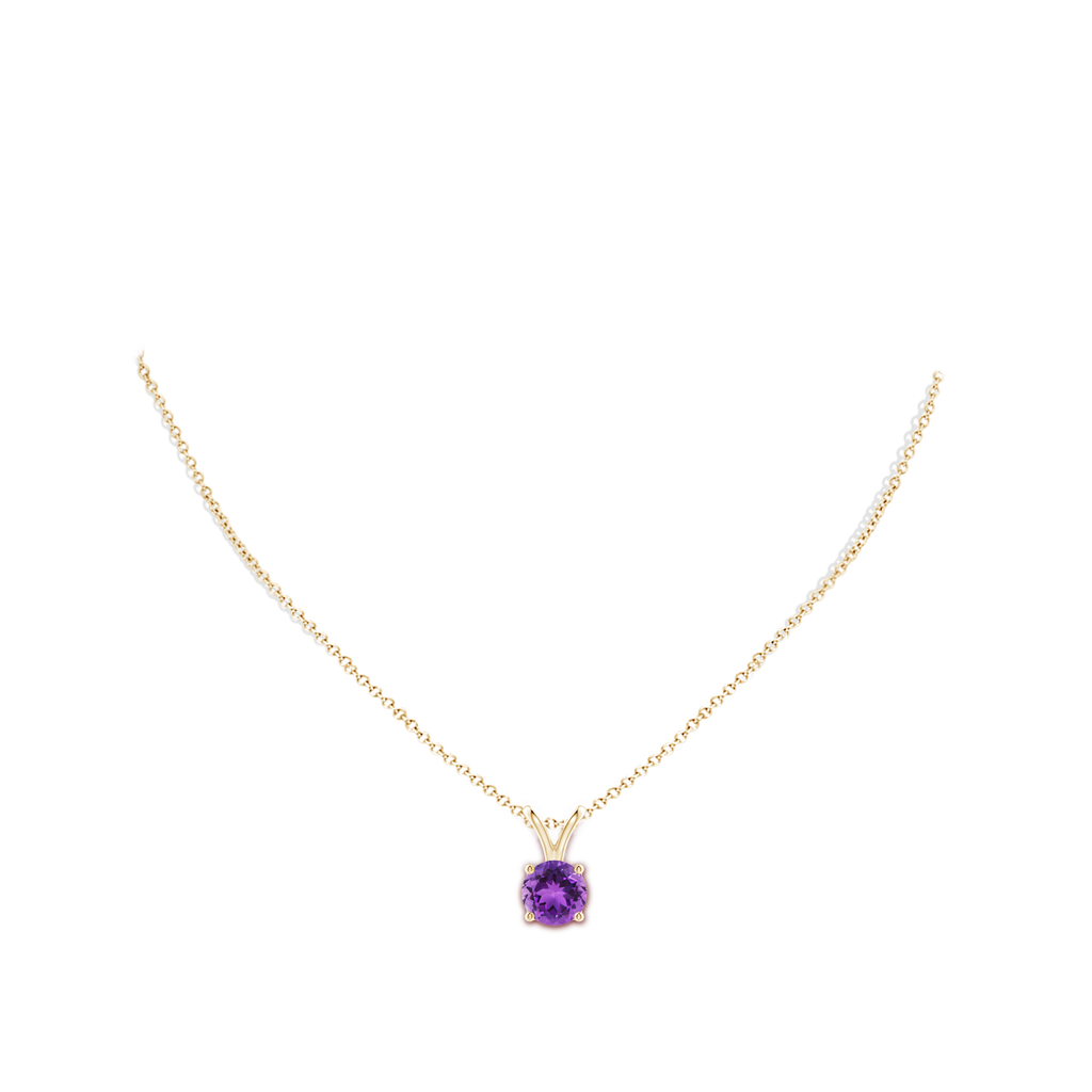 9mm AAA V-Bale Round Amethyst Solitaire Pendant in Yellow Gold Body-Neck