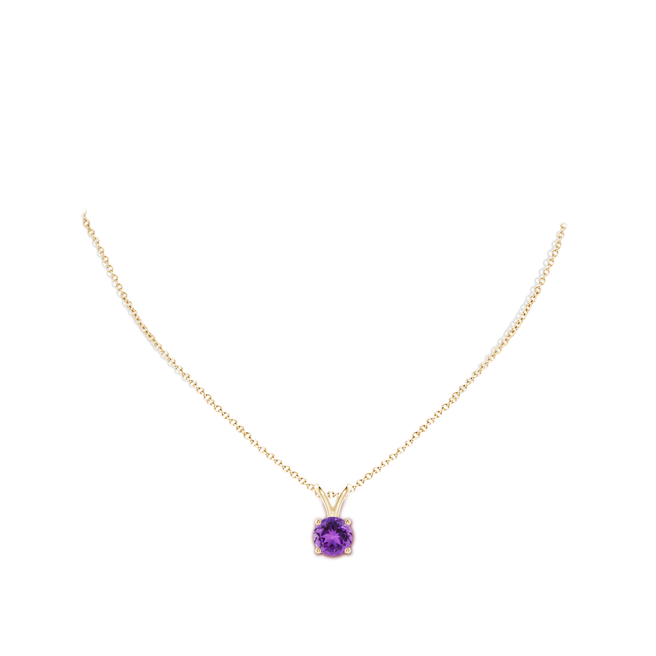 9mm AAA V-Bale Round Amethyst Solitaire Pendant in Yellow Gold body-neck