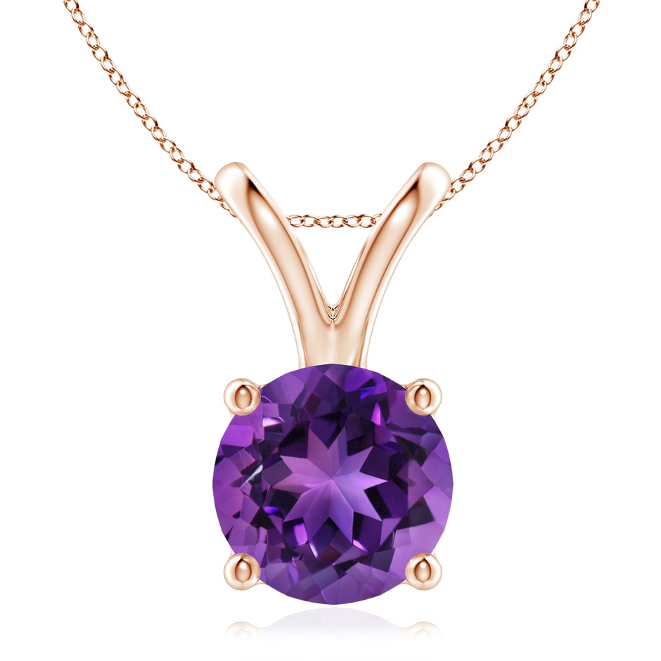 9mm AAAA V-Bale Round Amethyst Solitaire Pendant in 18K Rose Gold 