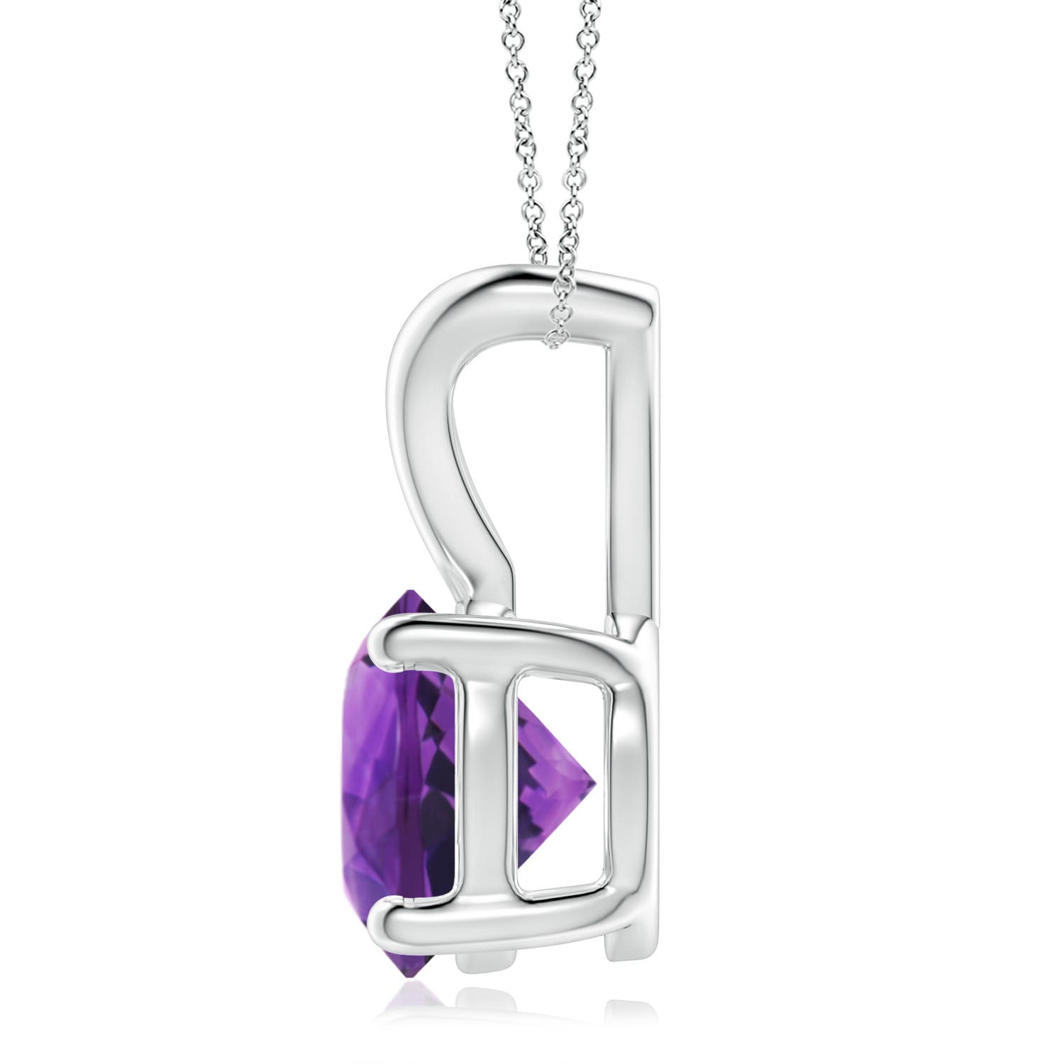 9mm AAAA V-Bale Round Amethyst Solitaire Pendant in 18K White Gold - side 3