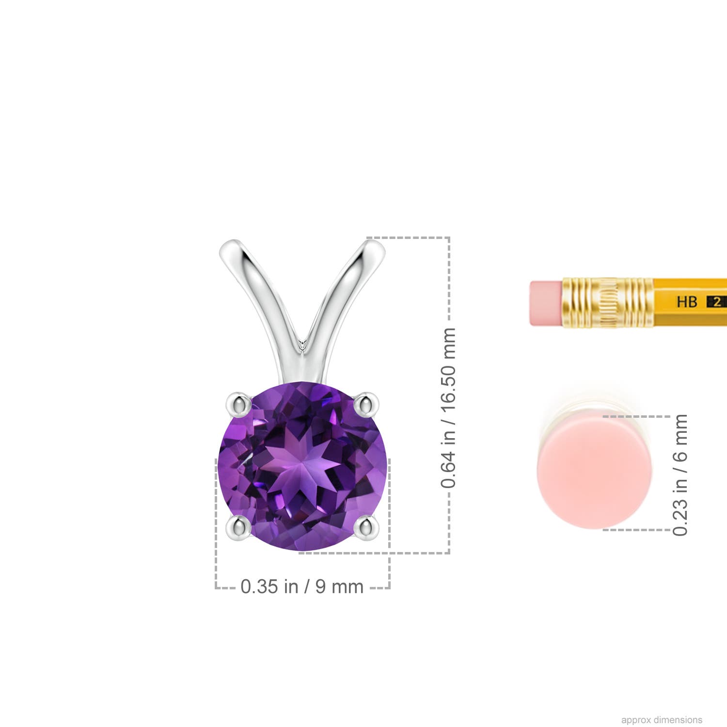 9mm AAAA V-Bale Round Amethyst Solitaire Pendant in 18K White Gold - ruler