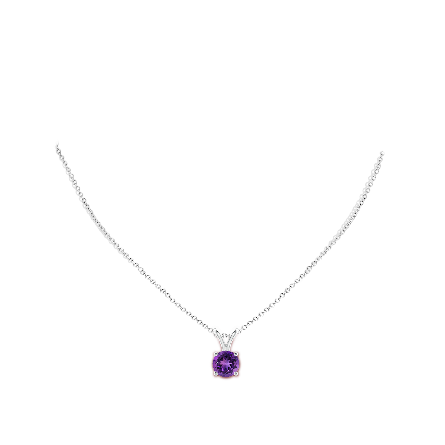 9mm AAAA V-Bale Round Amethyst Solitaire Pendant in 18K White Gold - body_neck