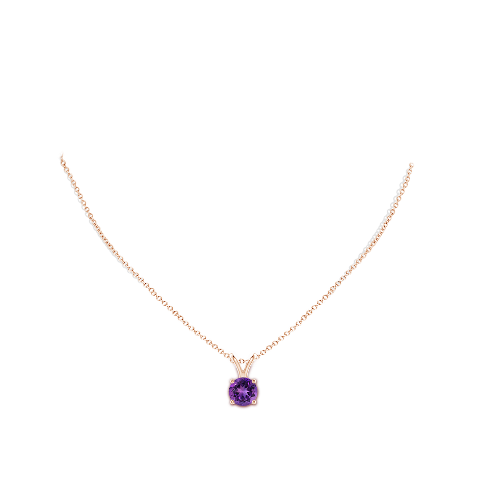 9mm AAAA V-Bale Round Amethyst Solitaire Pendant in Rose Gold pen