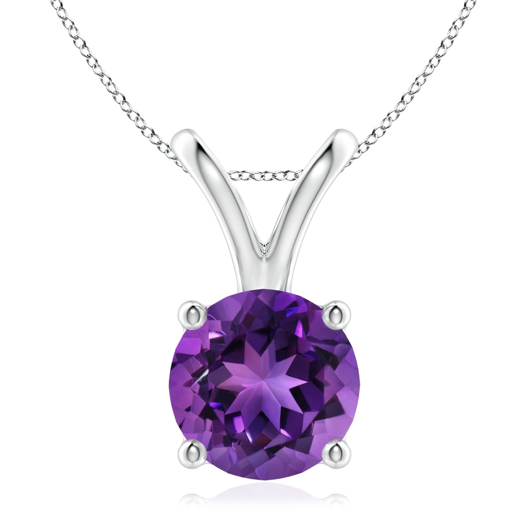 9mm AAAA V-Bale Round Amethyst Solitaire Pendant in White Gold