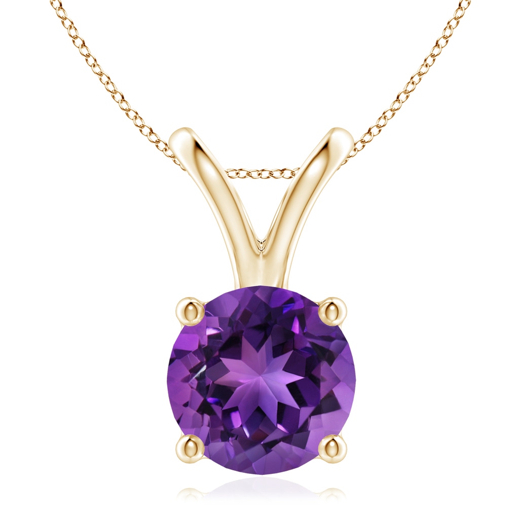 9mm AAAA V-Bale Round Amethyst Solitaire Pendant in Yellow Gold