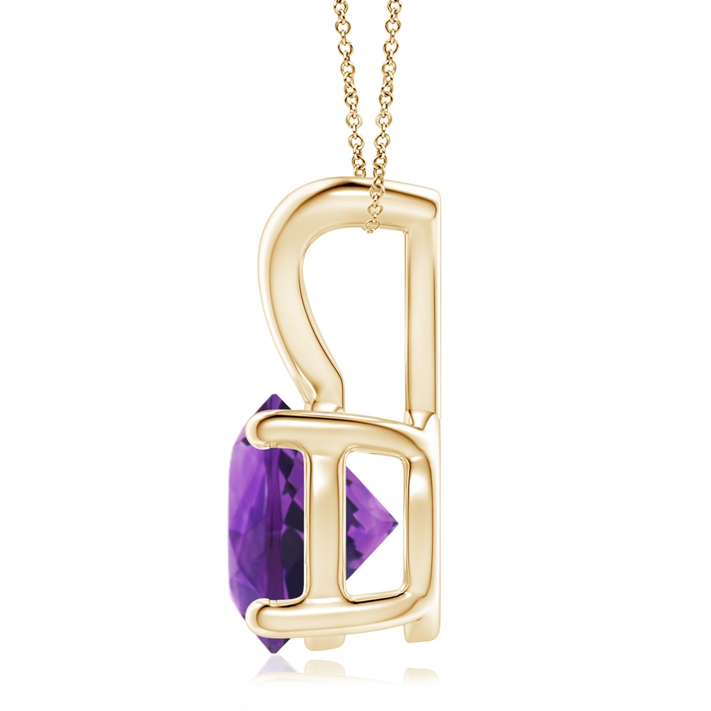 9mm AAAA V-Bale Round Amethyst Solitaire Pendant in Yellow Gold Side 1