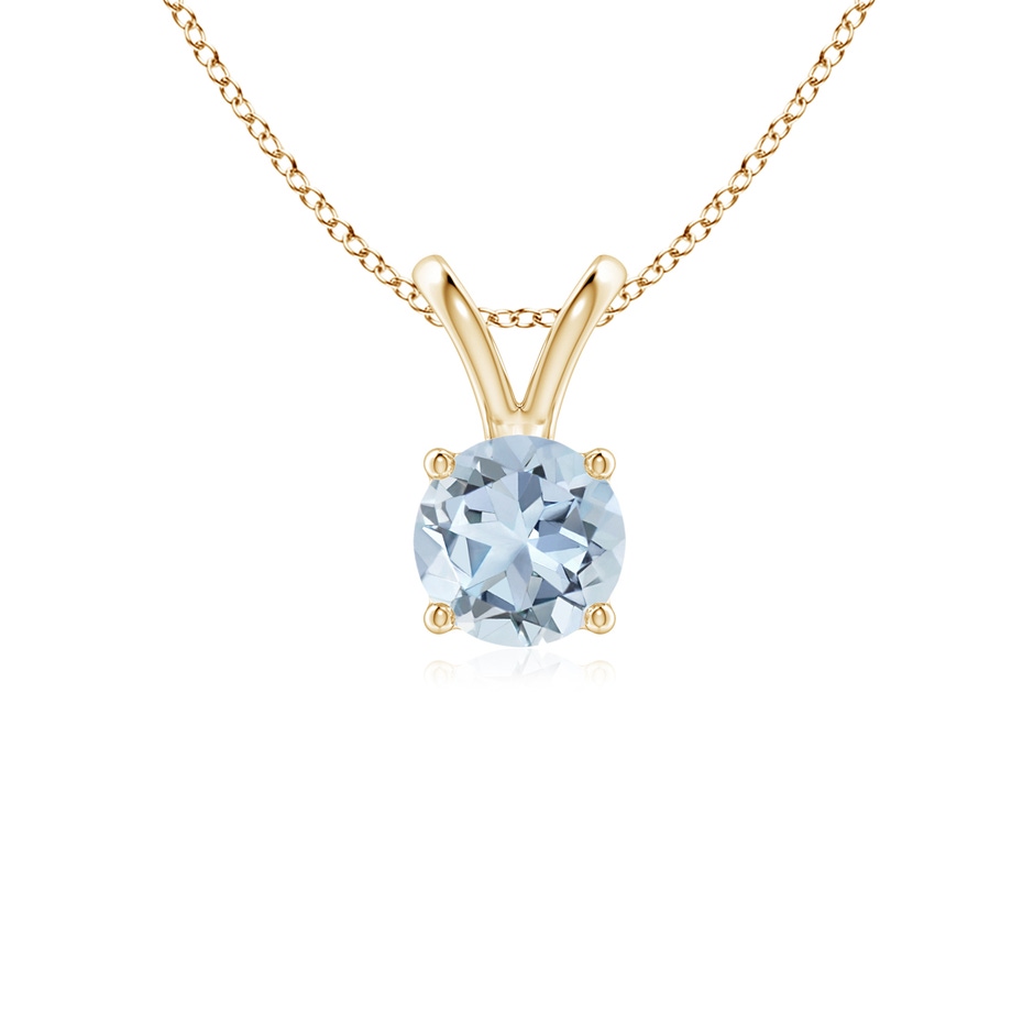 5mm A V-Bale Round Aquamarine Solitaire Pendant in Yellow Gold 