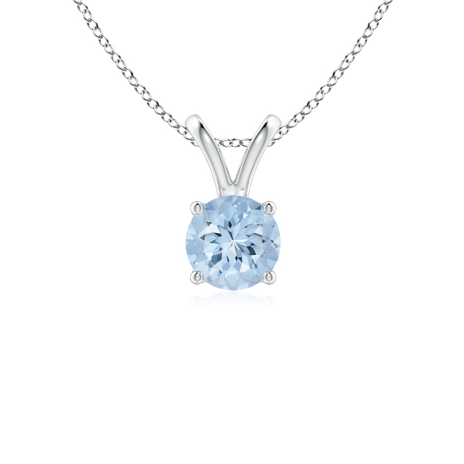 5mm AA V-Bale Round Aquamarine Solitaire Pendant in White Gold 