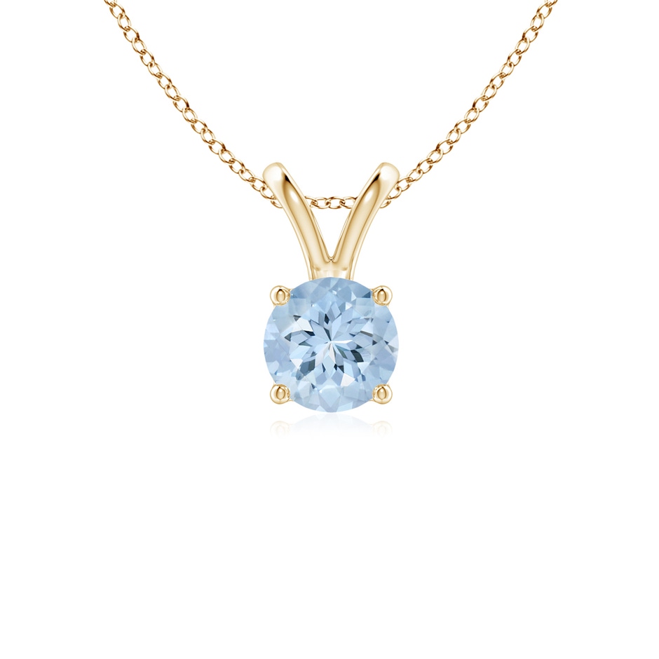 5mm AA V-Bale Round Aquamarine Solitaire Pendant in Yellow Gold 
