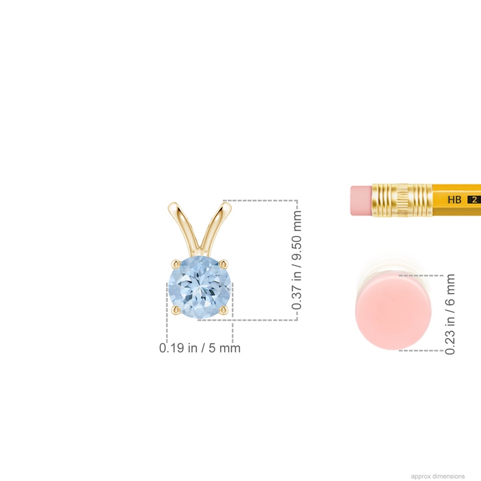 5mm AA V-Bale Round Aquamarine Solitaire Pendant in Yellow Gold ruler