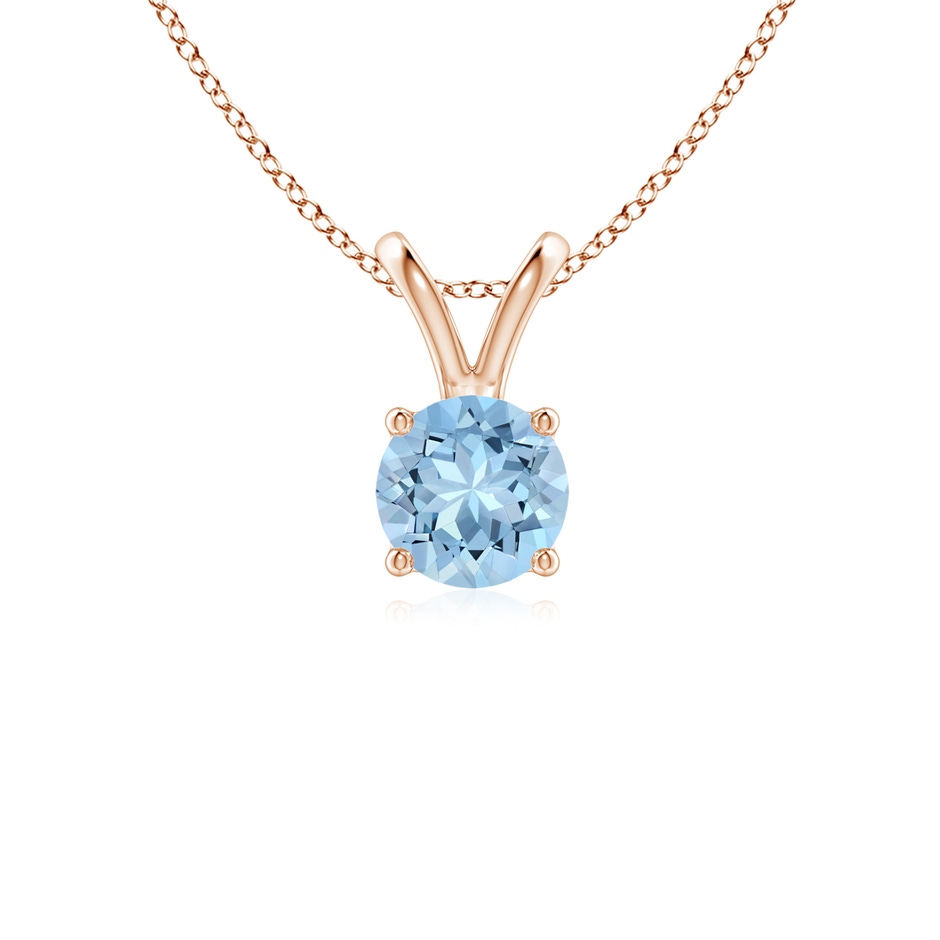 5mm AAA V-Bale Round Aquamarine Solitaire Pendant in Rose Gold 