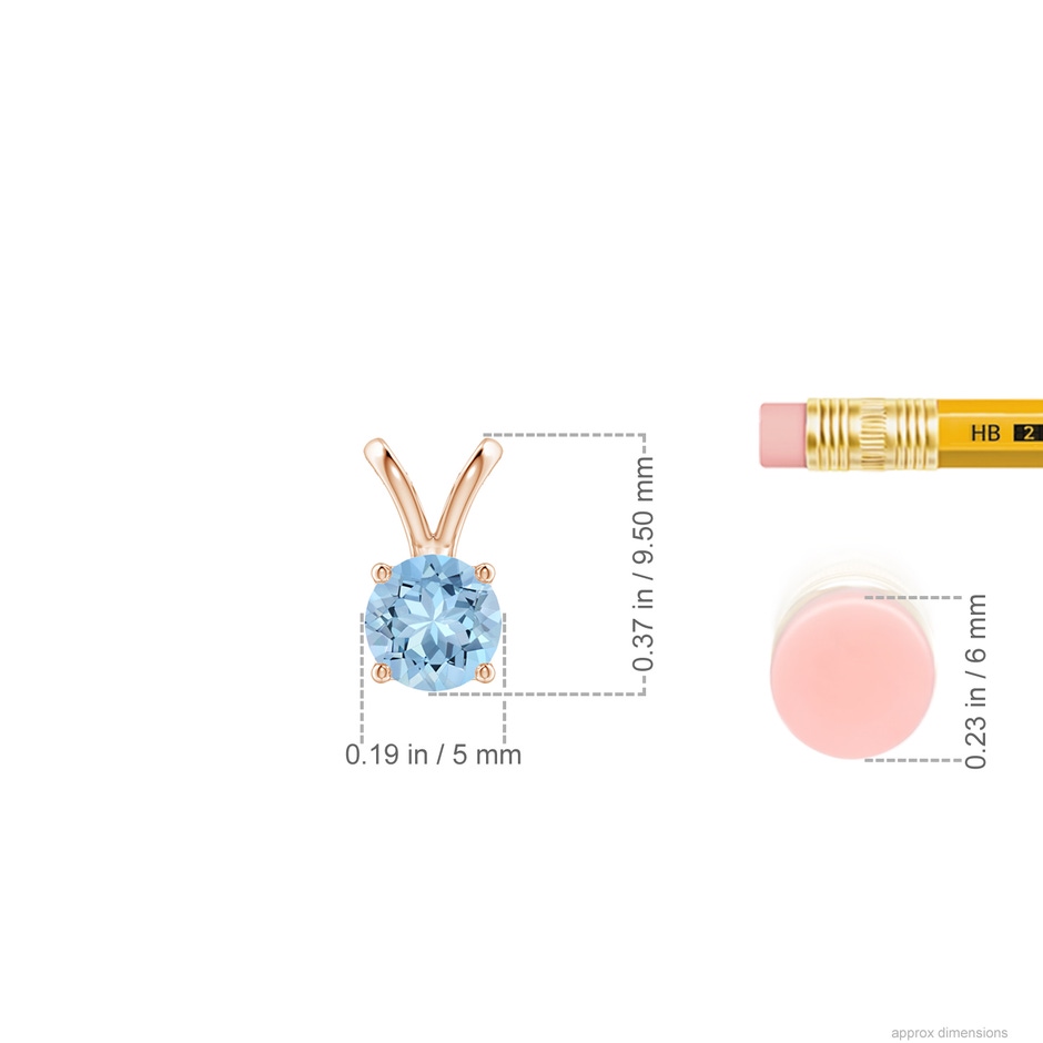 5mm AAA V-Bale Round Aquamarine Solitaire Pendant in Rose Gold ruler