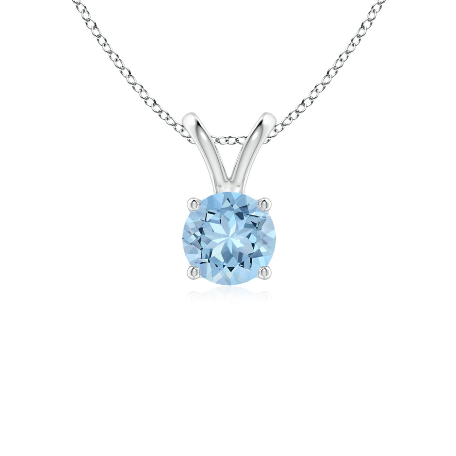 5mm AAA V-Bale Round Aquamarine Solitaire Pendant in White Gold 