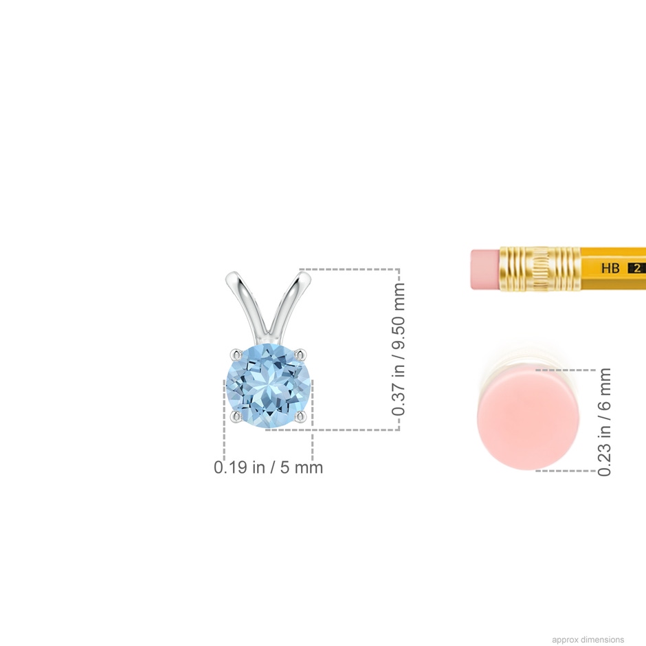 5mm AAA V-Bale Round Aquamarine Solitaire Pendant in White Gold ruler