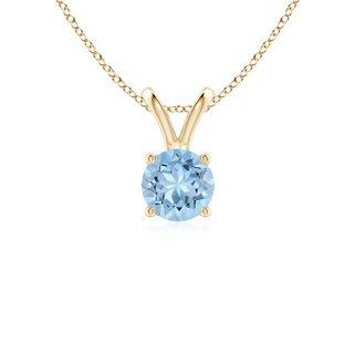 5mm AAA V-Bale Round Aquamarine Solitaire Pendant in Yellow Gold