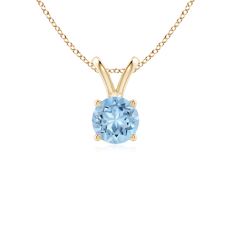 5mm AAA V-Bale Round Aquamarine Solitaire Pendant in Yellow Gold 