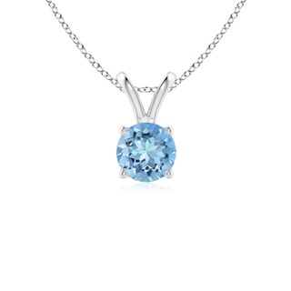 5mm AAAA V-Bale Round Aquamarine Solitaire Pendant in 9K White Gold