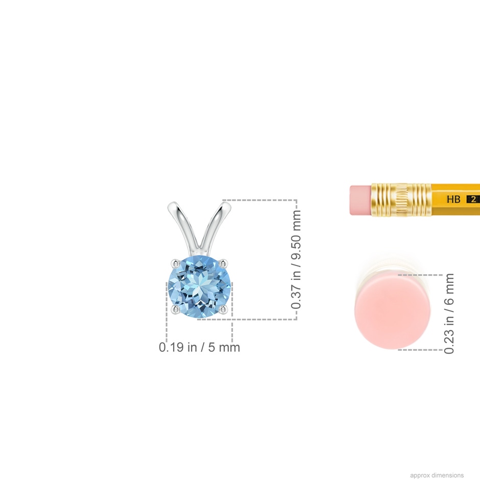 5mm AAAA V-Bale Round Aquamarine Solitaire Pendant in P950 Platinum ruler